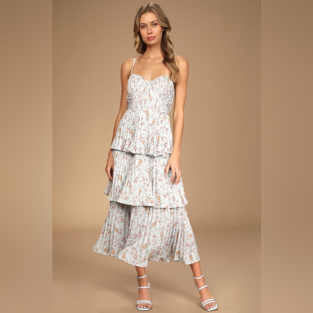 Lulu's Elegant Floral Midi Dress - Cream and Pink
